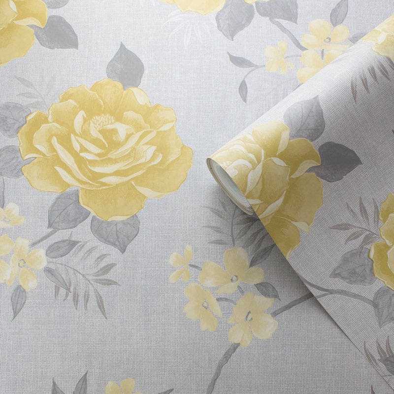 Deshotel 10.05m x 53cm Semi-Gloss Wallpaper Roll, Ochre