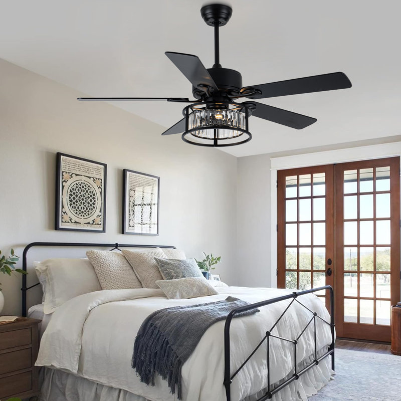 Ventilateur de plafond moderne 52 pouces avec lumière, ventilateur de plafond industriel en cristal avec 5 pales, moteur à courant continu réversible à 6 vitesses 