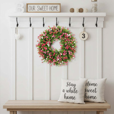 Spring Summer Wreaths For Front Door 17.7 Inch Farmhouse Colorful Cottage Artificial Eucalyptus Wreath Sping Door Wreath Flower Wreath Summer Wreath For All Season Welcome Sign Farmhouse Easter Home Decor