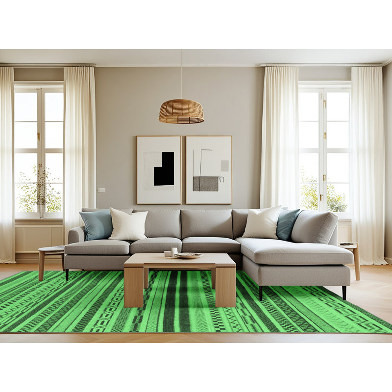 Tapis lavables à la machine à motif abstrait vert émeraude 2272, Rectangle 8 pi x 12 pi