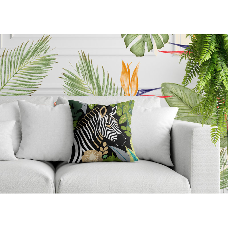 Oreiller carré réversible intérieur / extérieur Zyri Zebra, Carré 17 po, Noir