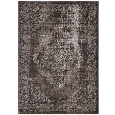 Modway Gamela Rustic Vintage Ornate Floral Medallion Area Rug - Antique Light and Dark Brown