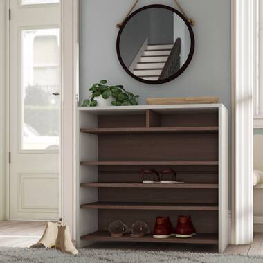 Latitude Run® Contemporary Shoe Cabinet with Open Shelves Freestanding Shoe  Rack Chestnut Brown/White