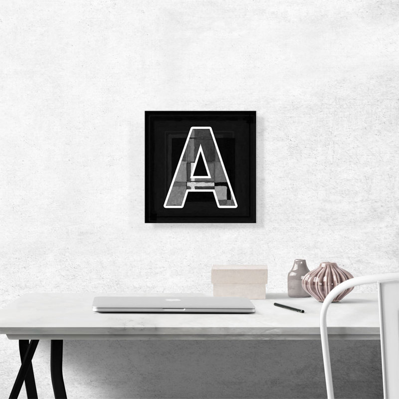 «Modern Modern Black White Alphabet lettre A», reproduction d'art textuel sur toile tendue, H 12 po x l 12 po x P 1,5 po