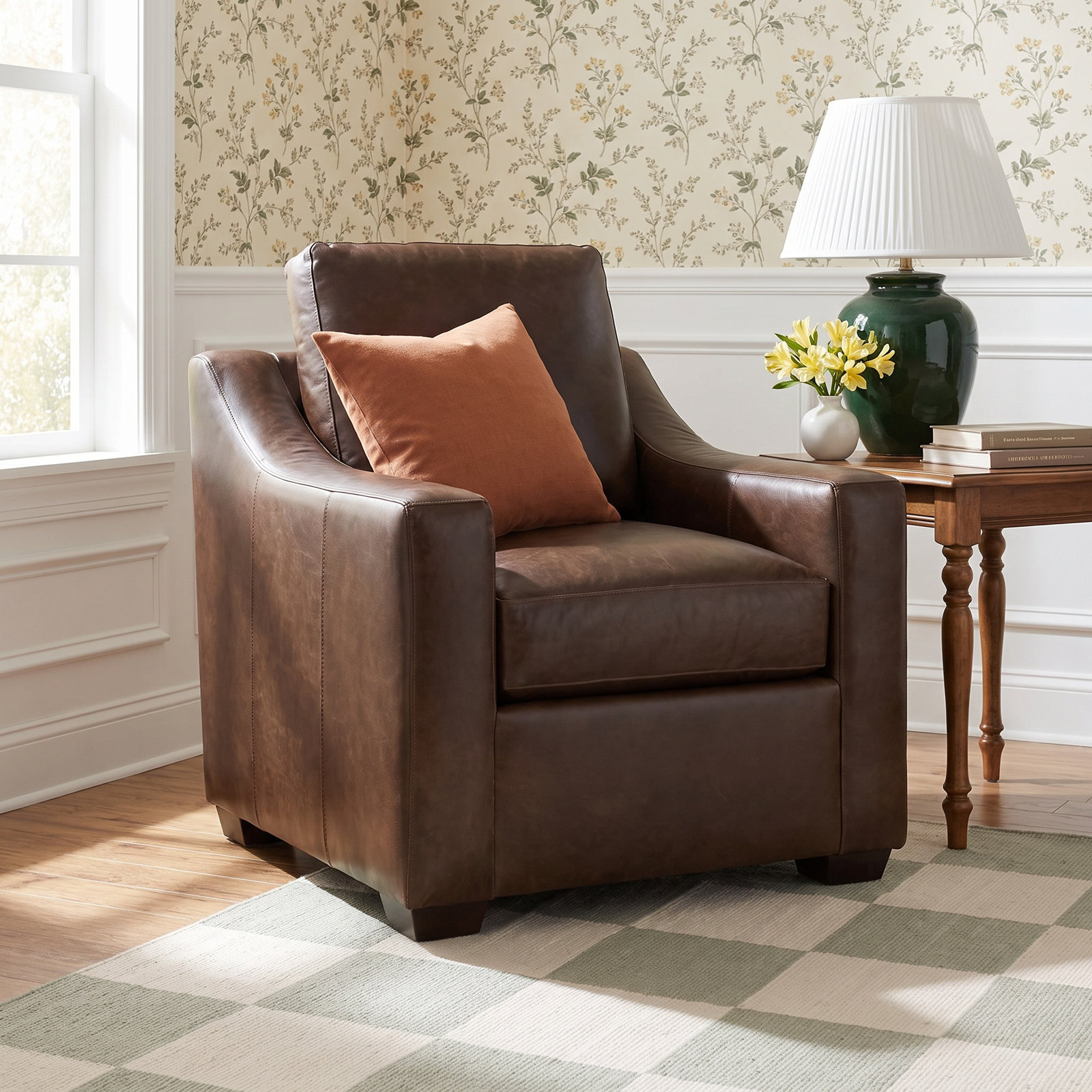 Cranbrook Upholstered Armchair, Bruno Canyon Genuine Leather