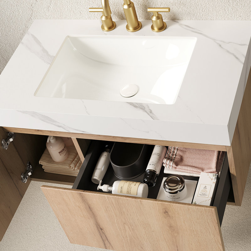 Meuble-lavabo de salle de bain luxueux en pierre frittée Mid-Century