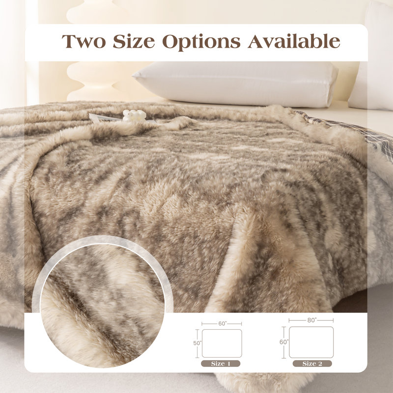 Tip Printed Faux Fur Throw / Blanket, 50" W x 60" L