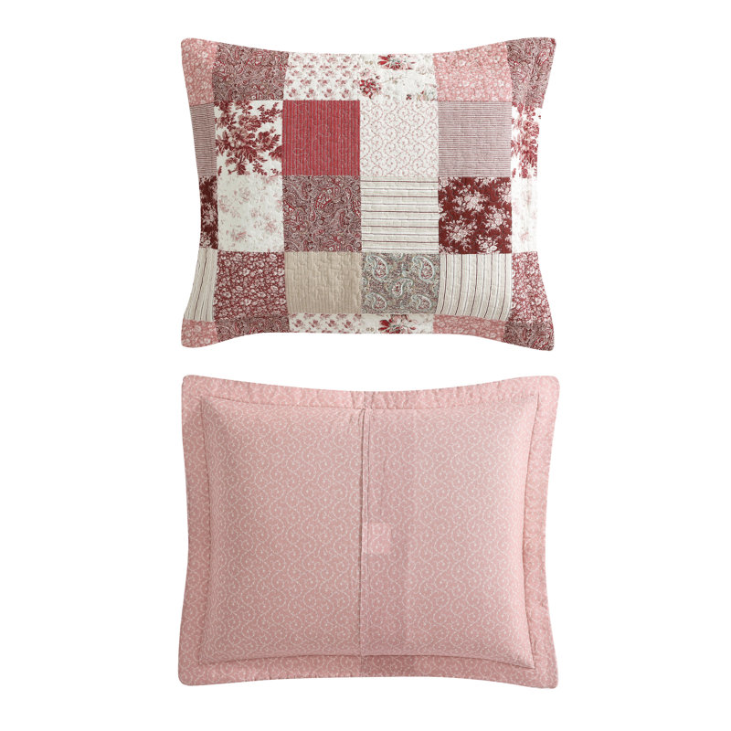 Celina Patchwork Red and Beige Cotton King Quilt Set