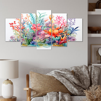 «Coastal Coral In Watercolor IV - Coastal Coral Under Water Multipanel», ensemble d'art mural