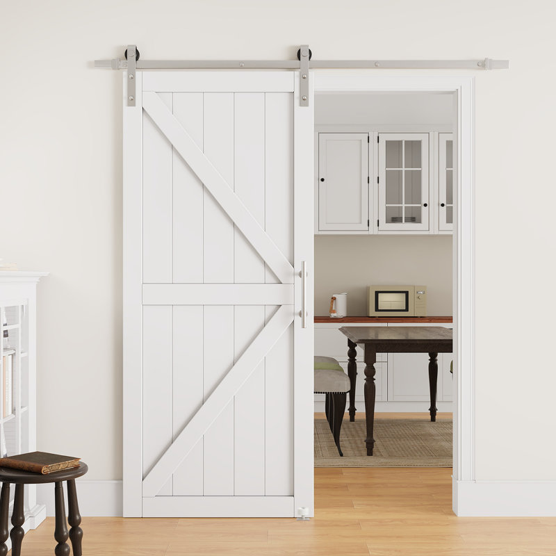 Porte de grange moderne coulissante | Surface apprêtée blanche à peindre | Porte de placard / garde-manger, 42" × 84"