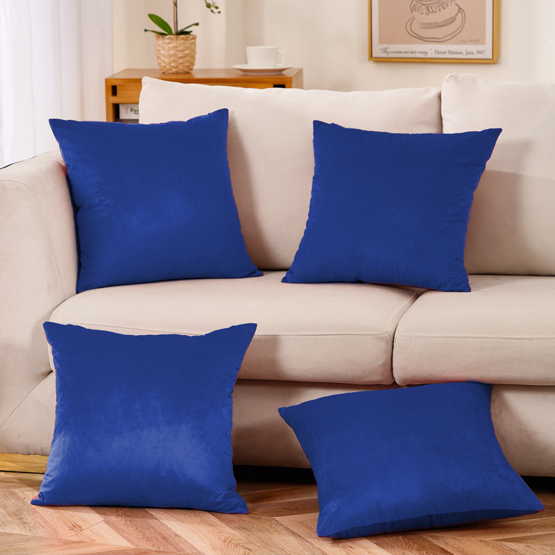 Set Of 4 Throw Velvet Cushion Covers, 22"H x 22"W, Navy