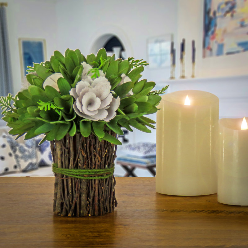 9" Rustic Cream Floral Bundle with Green Twine