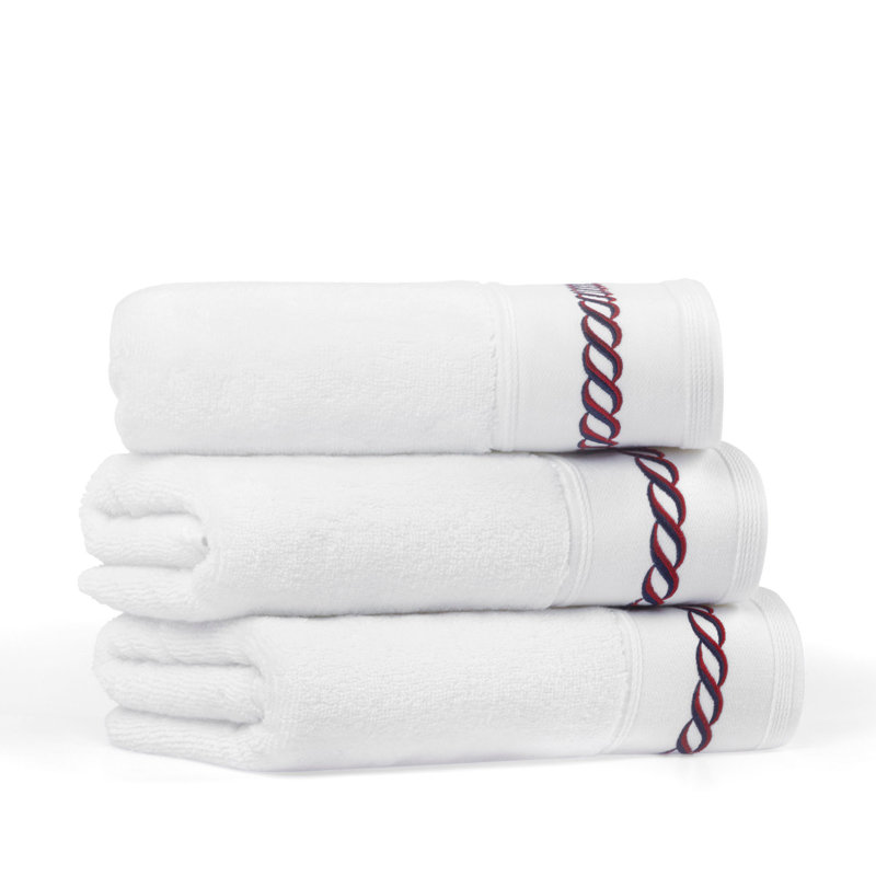 Serviette de bain 100% coton Cogsville, Blanc / Rouge
