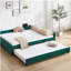 Lit de jour rembourré avec lit gigogne, structure de lit en bois robuste, conception de grille de diamant moderne, pour chambre à coucher, chambre d'amis (émeraude)-262713520