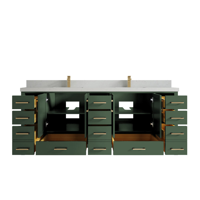 Malibu 84" Lafayette Green Double Sink Vanity with Carrara Quartz Top