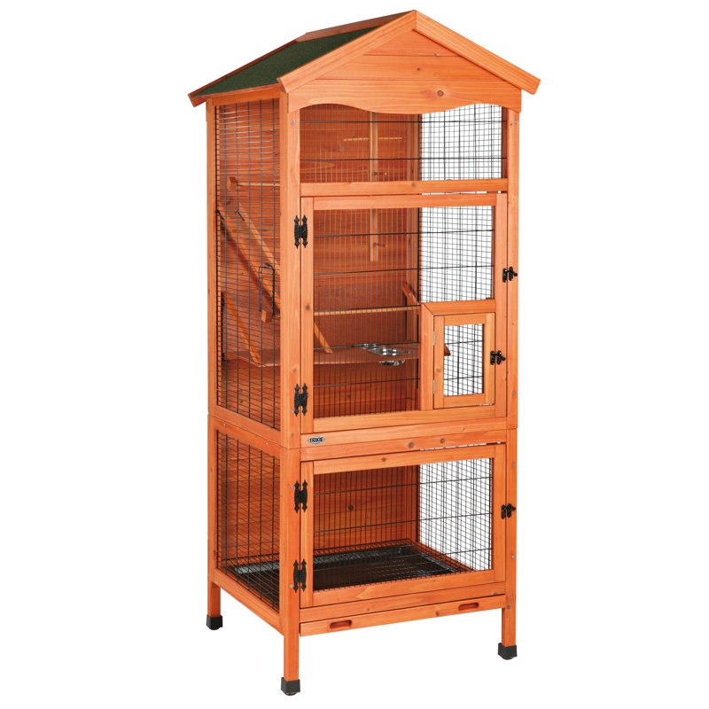 TRIXIE natura Aviary for Small Birds, Indoor Outdoor Use, 3 Front Doors, 2 Perches, Brown