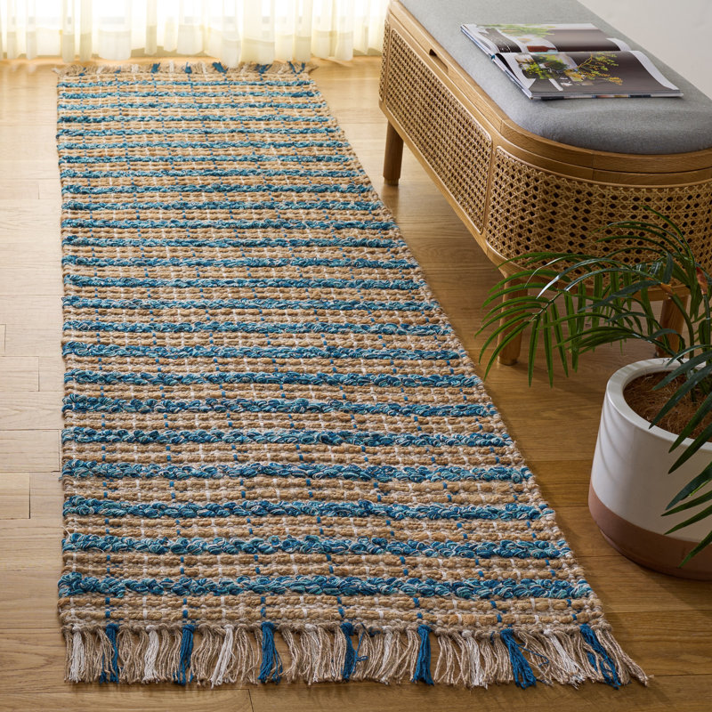 Ellenore Hand Woven 0.85 Jute 0.15 Cotton Checkered Rug, Runner 2'3" x 8'