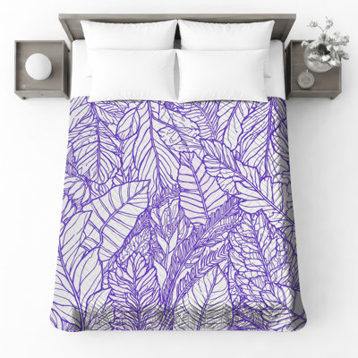 Purple Leaf Illustration Quilted Bedspread All Sizes