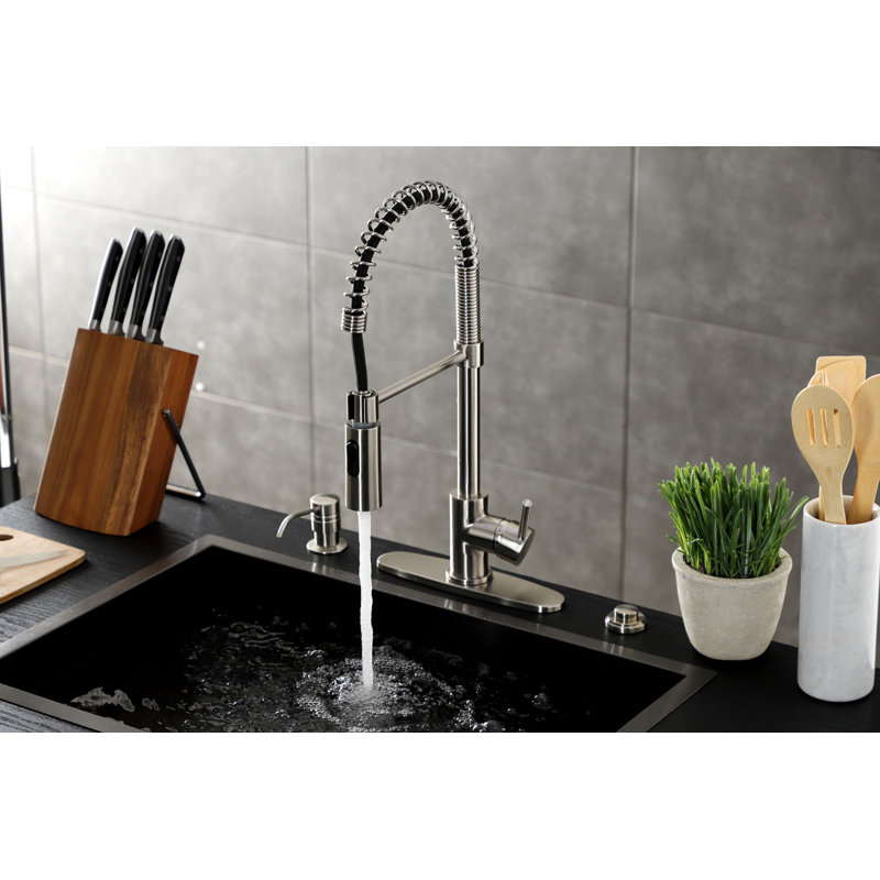 Kingston Brass Concord Single-Handle 1-Hole Deck Mount Pre-Rinse Kitchen Faucet, Brushed Nickel