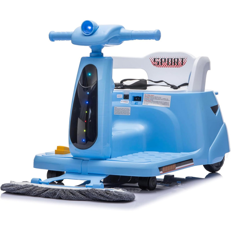12V Kids Ride on Car with Cleaning Fun, 2-in-1 Electric Cars for Kids with Parent Remote Control, Function & Detachable Mop, Electric Vehicle with Bluetooth, USB, LED Lights for Indoor Use