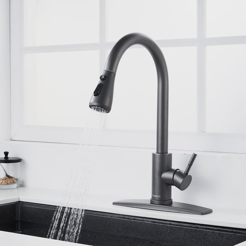 Pull Down Single Handle Kitchen Faucet with Accessories, Gray