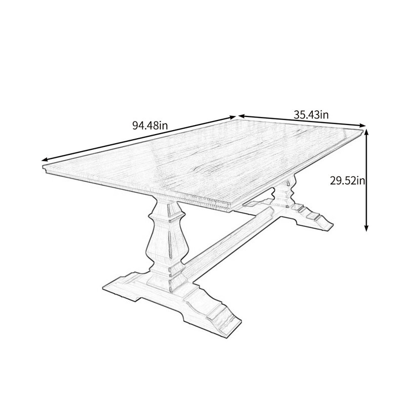 Table de salle à manger en bois massif de qualité, H 29,52 po x L 94,48 po x l 35,43 po