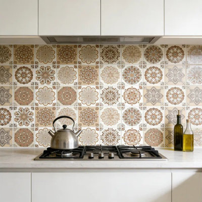 24Pcs Moroccan Backsplash Wall Tile Stickers Peel And Stick Vinyl DIY Murals Wall Stickers Stick On Kitchen Island Bathroom Laundry RV Backsplash Tile Decor 5.91X5.91Inch(15X15cm)