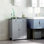 Armoire de salle de bain, armoire de salle de bain en bois avec 2 portes, 2 tiroirs et tablette réglable, armoire de rangement autoportante pour salle de bain, gris