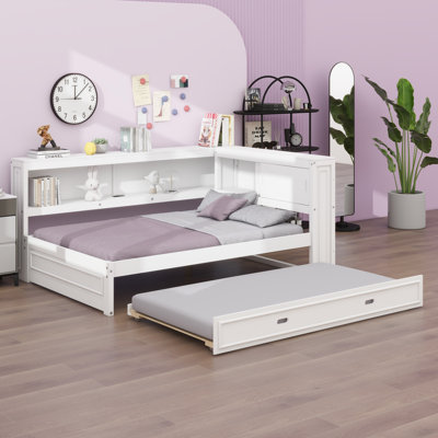 Daybed With Storage Shelves, USB, LED, And Trundle