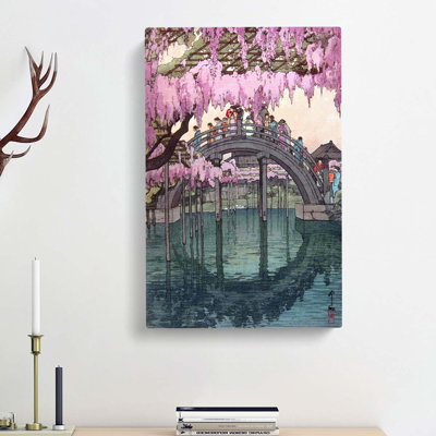 Drum Bridge At Kameido Shrine by Louis Renard - Wrapped Canvas Painting