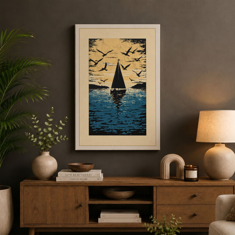 Sailboat Under Flight Coastal - Wrapped Canvas, 24x16 - 61.0 x 40.6 cm, White Border