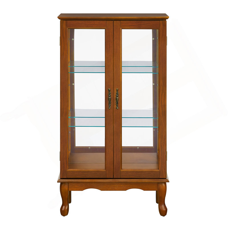 Cabinet Curio avec tablettes réglables et panneau arrière en miroir, portes en verre trempé (blanc, 3 niveaux), White