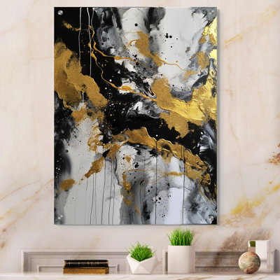 River Happiness, abstrait, or, noir, blanc, I - peinture abstraite, art mural acrylique
