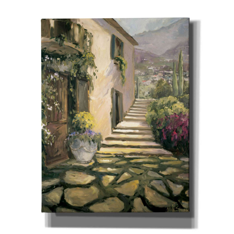 «Sunlit Villa II» par Allayn Stevens, art mural sur toile, H 34 po x l 26 po x P 1,5 po