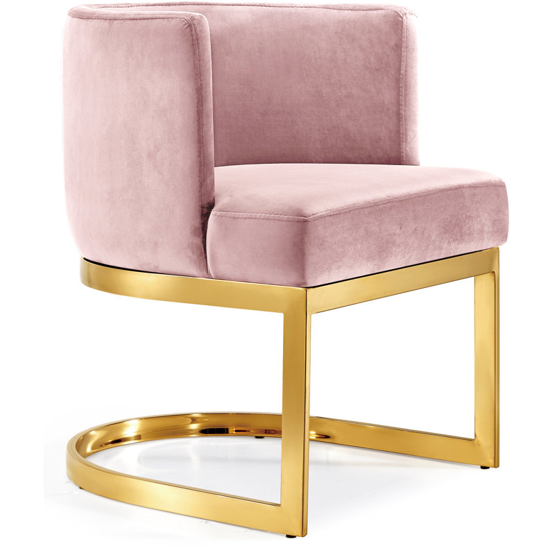 Fauteuil à oreilles Gianna Barnier, Velours rose, Doré