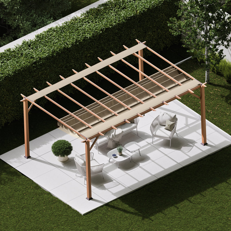 Florence 16 ft. W x 11 ft. D Wood Grain Aluminum Pergola in Canadian Cedar Finish with Canopy, Sand