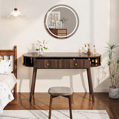 Modern 55" Computer Desk with 2 Drawers, Small Laptop Writing Desk for Home Office, Work & Study, Built-In Storage - Walnut