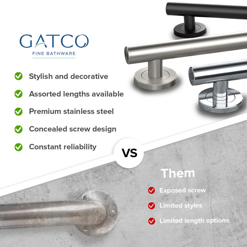 Latitude II Stainless Steel Wall Mount Grab Bar | ADA Compliant Safety Bar For Bathroom, 12", Satin Nickel