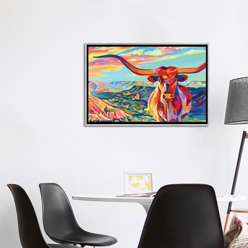 Palo Duro Texas Longhorn - reproduction d'art murale encadrée, Argent argent, H 26 po x l 40 po