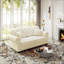 Canapé Chesterfield de style Mid-Century moderne avec revêtement en velours, garniture cloutée, accoudoirs roulés et capitonnage à boutons, comprend deux coussins, beige / blanc-402106124