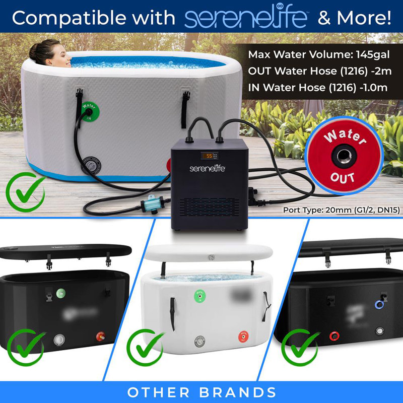Cold Plunge Water Chiller - 1200W 1/2 HP Cooling System with Quiet Design Refrigeration Compressor, One Key Switch, 145Gal Max Water Volume