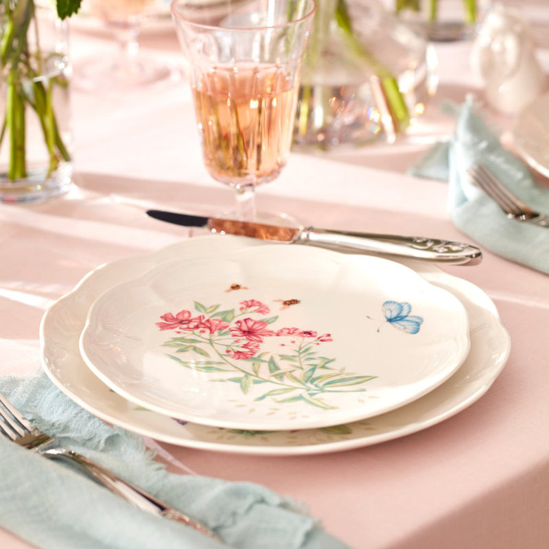 Lenox Lenox Butterfly Meadow 18-Piece Dinnerware Set, Dishwasher Safe, White