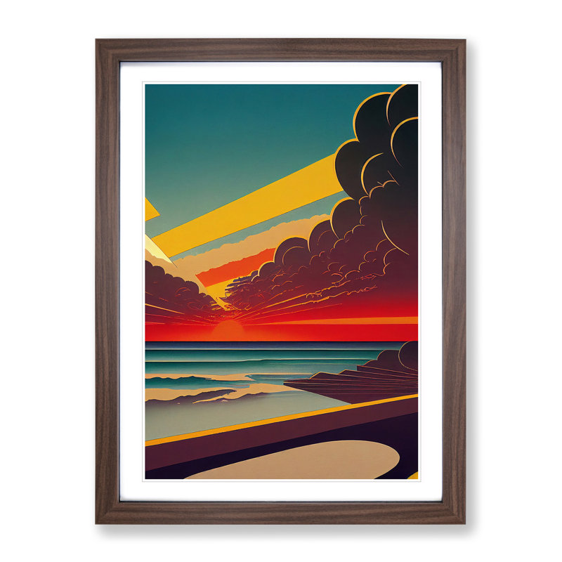 Ocean Sunset No.3 - Single Picture Frame Print, 64cm H x 46cm W x 2cm D, Walnut