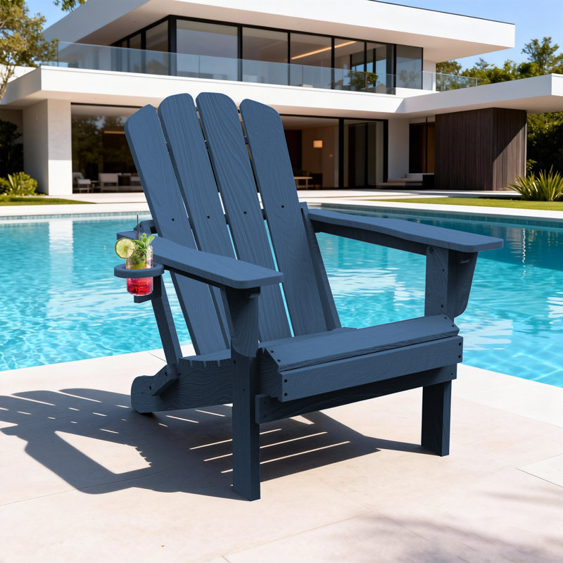 Fauteuil de patio extérieur en PEHD pliable toutes saisons avec porte-gobelet Adirondack, Bleu