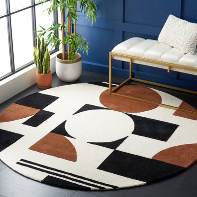 Tapis ivoire / noir / brun en laine fabriqué à la main Antoni