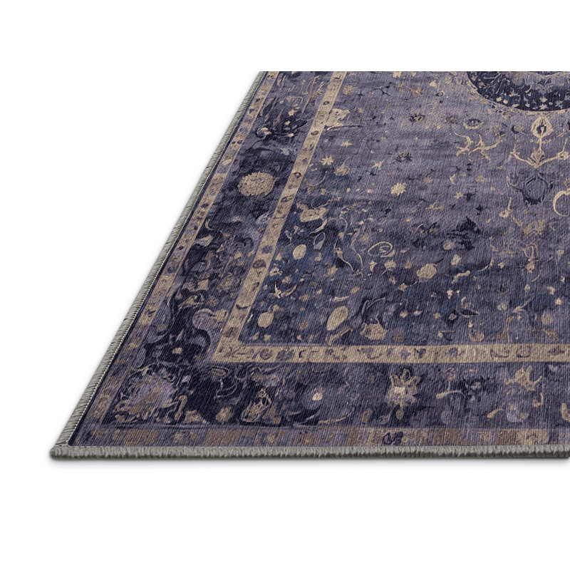 Machine Washable Purple Area Rug, Round 4'