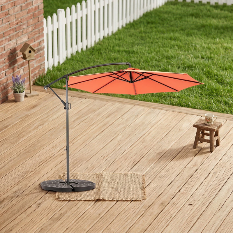 Parasol de marché suspendu de 10 pieds avec ajustement facile de l'inclinaison, auvent en polyester avec 8 nervures, idéal pour les arrière-cours et les zones de bord de piscine (teinte orange, base non fournie)