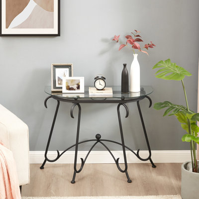 Table basse rustique en verre trempé noir