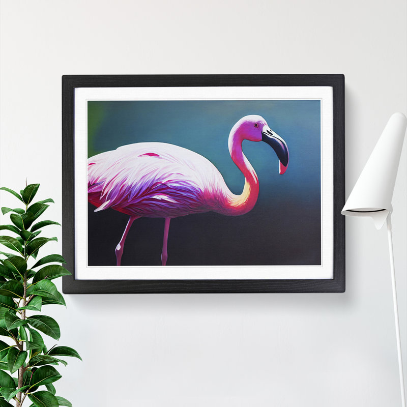 Miraculous Flamingo - Single Picture Frame Print, Black, 46cm H x 64cm W x 2cm D