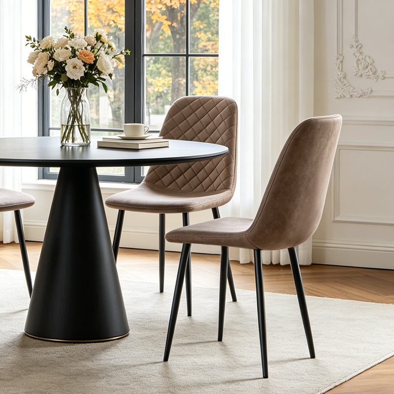 Suede/Faux Leather Modern Upholstered Dining Chair with Metal Frame, Faux Leather Brown, 2